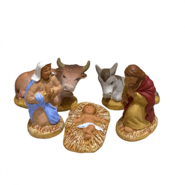 Holy Family with donkey and Santons ox 6 cm