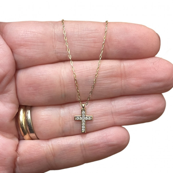 18-karat gold cross choker and zircons