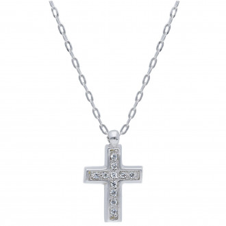 18 carat white gold cross choker and zircons
