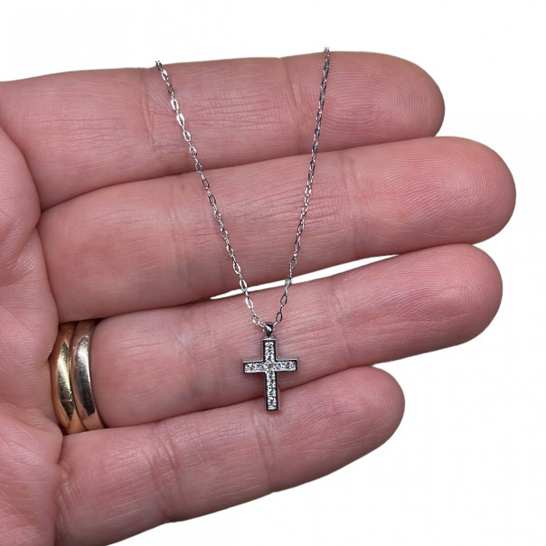18 carat white gold cross choker and zircons