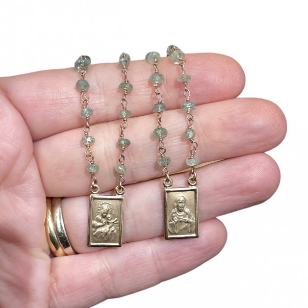 Scapular coined silver and aventurine plaques