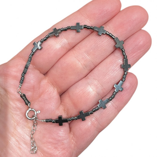 Bracciale crocette ematite e argento