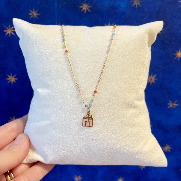 18k gold sapphire living house necklace