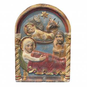 Painted Romanesque nativity scene to hang