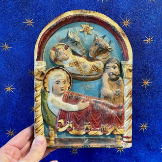 Painted Romanesque nativity scene to hang 2