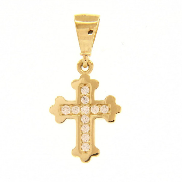 croce trilobata oro giallo e zirconi