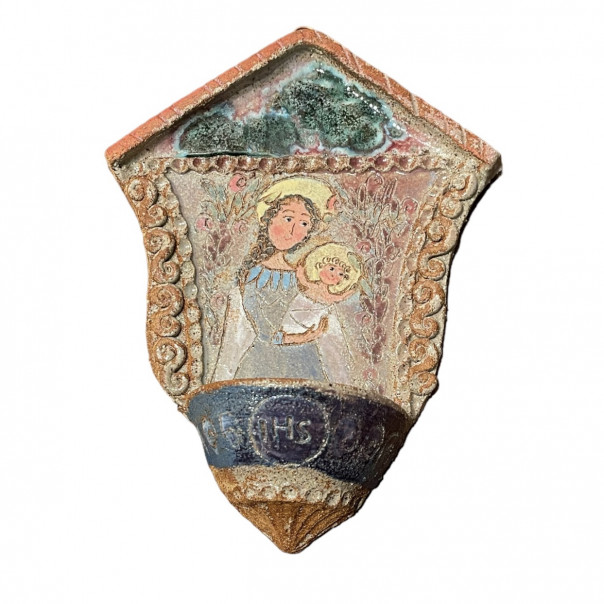 Acquasantiera in gres Madonna con...