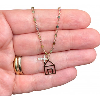 "The living house" tourmaline necklace, gold silver chains 2