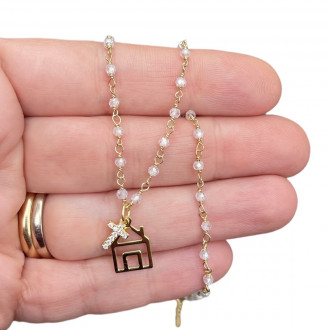 Necklace "The living house" gilded silver and zircons