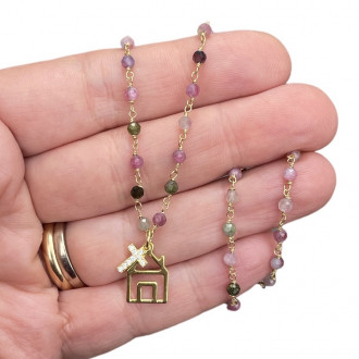 Necklace "The living house" tourmalines and gilded silver