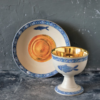 Fish stoneware ceramic chalice and paten 2