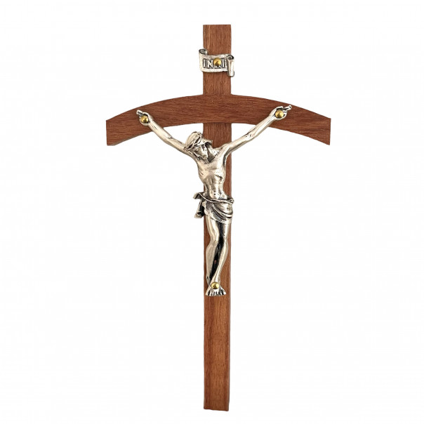 Crucifix with wooden cross and metal body