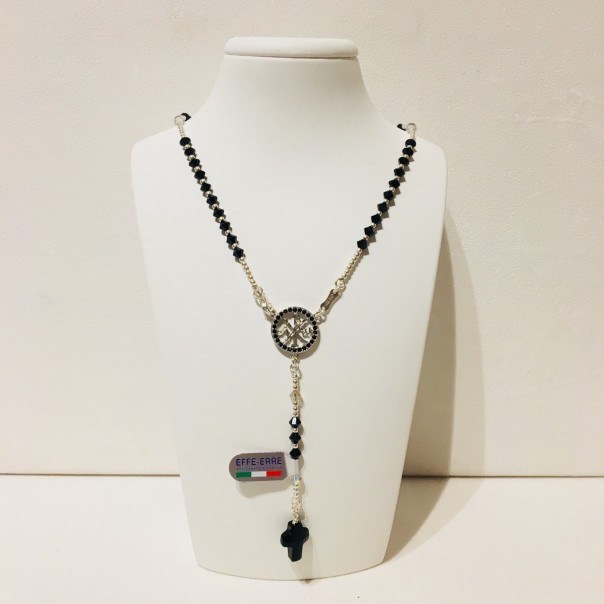 Black Swarovski silver neck rosary