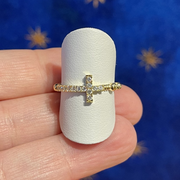 Rosary ring with golden zircons cross