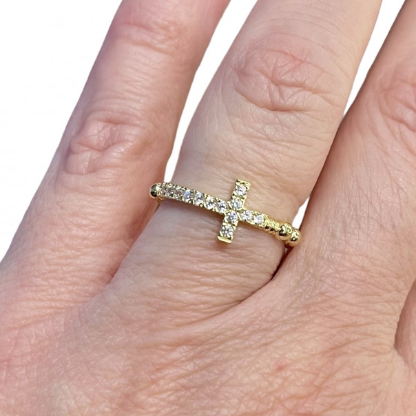 Anello rosario Croce zirconi dorato