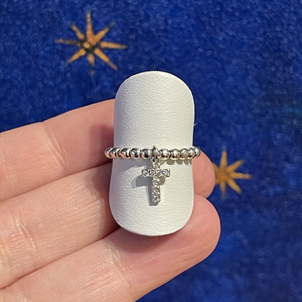 Rosary ring sliding beads with dangling cross