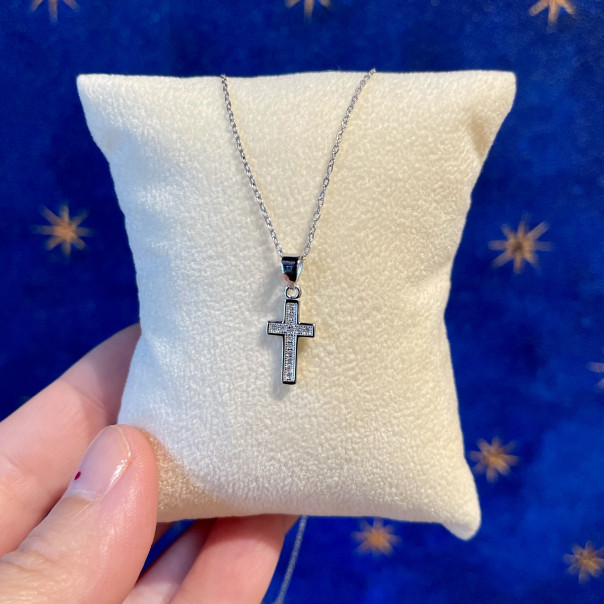 Silver cross with zircons