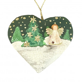 Wooden heart with little angel, Christmas decoration for wreath or Christmas tree