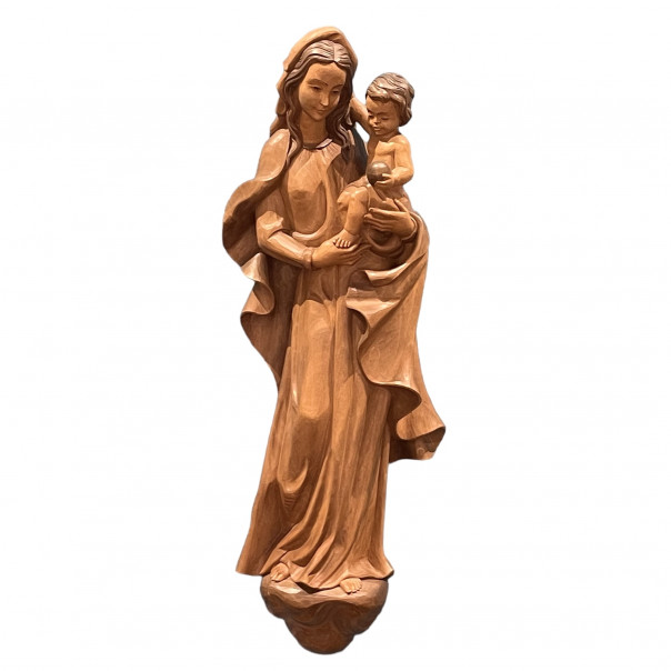 Madonna with child hanging wooden sculpture