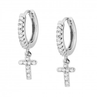 Zircon cross hoop earrings