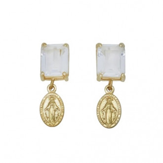 Quartz earrings with Miraculous Medal