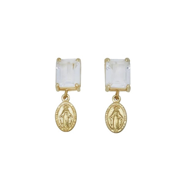 Quartz earrings with Miraculous Medal