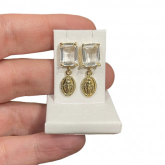 Quartz earrings with Miraculous Medal 2