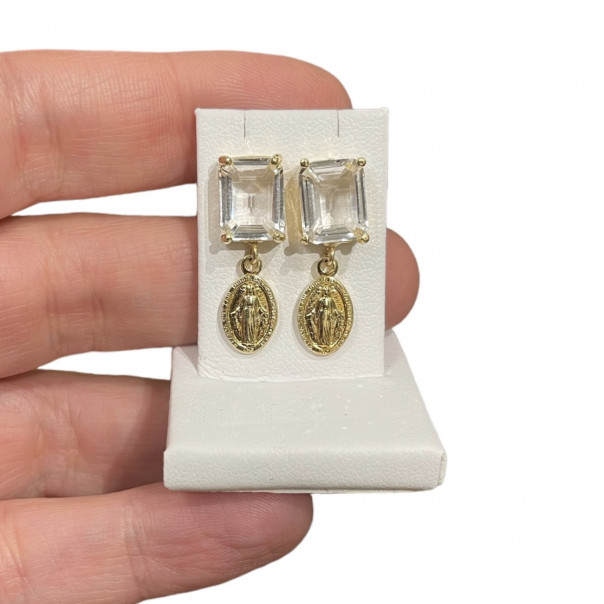 Quartz earrings with Miraculous Medal