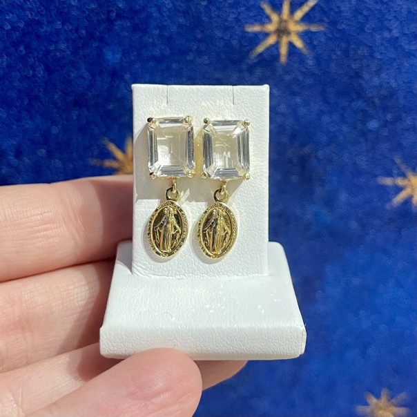 Orecchini quarzo con Medaglia Miracolosa