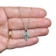 Necklace with cross in rhodium-plated 925 silver and white and emerald green zircons