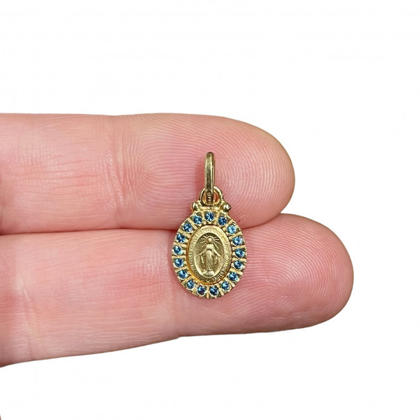 Miraculous silver medal with blue...