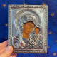 Painted icon Our Lady of Kazan with riza