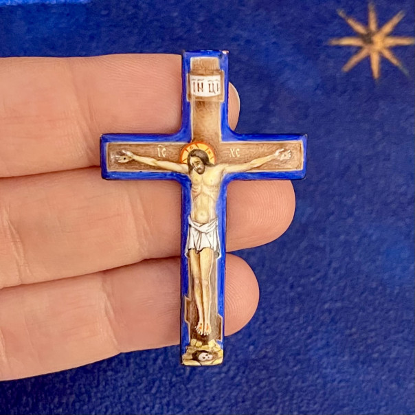 Small crucifix enamel icon