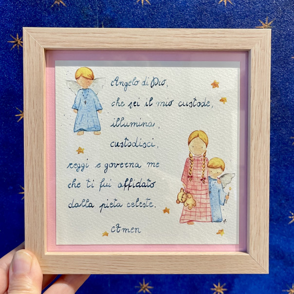 Preghiera Angelo di Dio bimba cornice legno