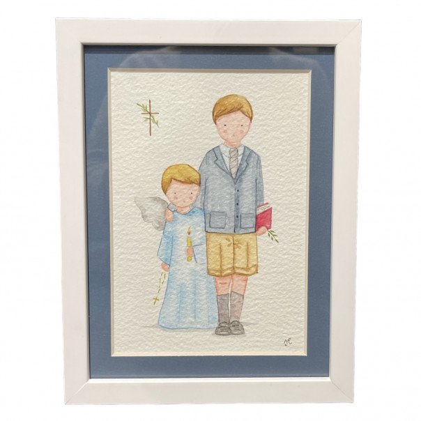 Acquarello Angelo custode con ragazzo