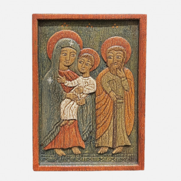 Sacra Famiglia icona in legno intagliato
