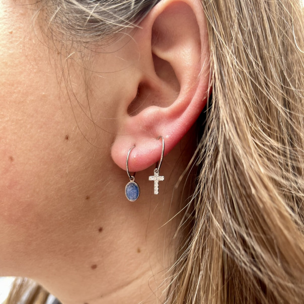 Rhodium enamelled Madonnina hoop earrings