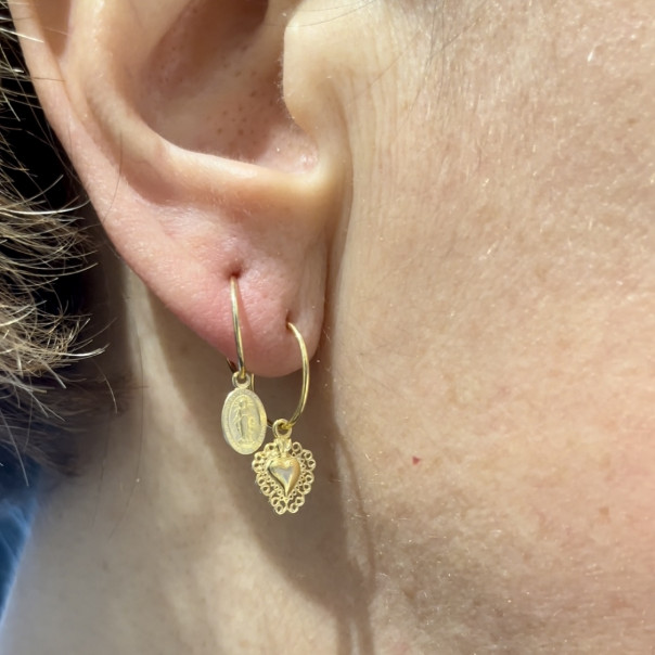 Golden Sacred Heart hoop earrings
