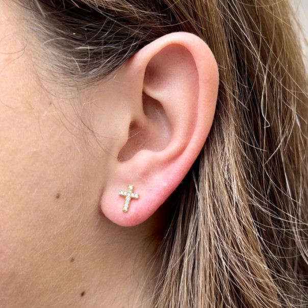 Cross earrings with 18k gold zircons