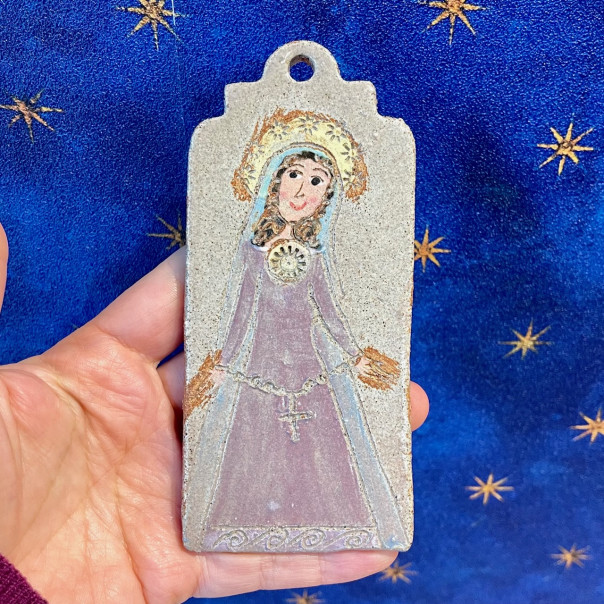 Madonna of the Rosary stoneware picture to hang