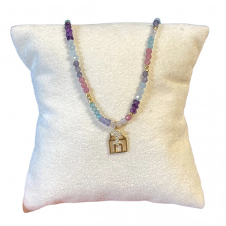 Living house necklace with semi-precious stones