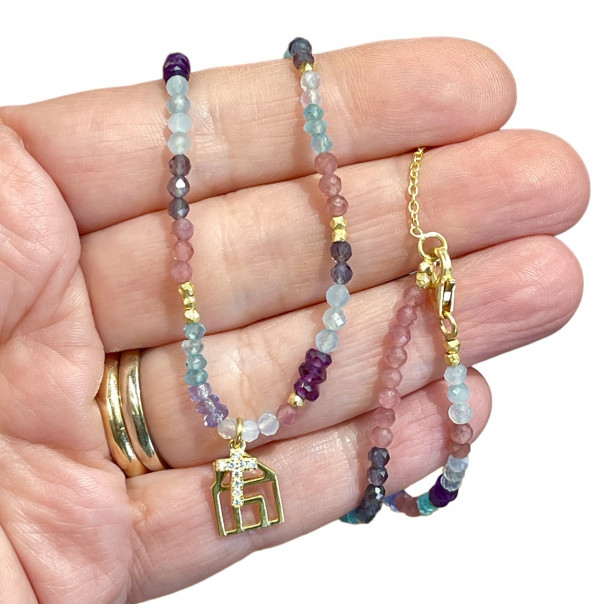 Living house necklace with semi-precious stones