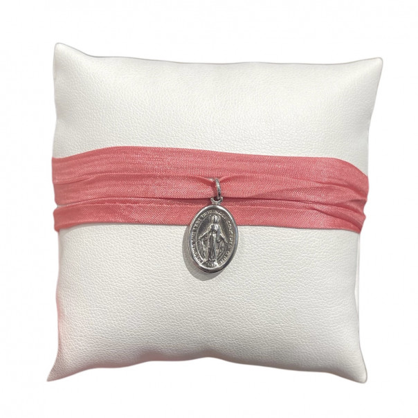 Miraculous medal with silk ribbon
