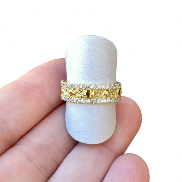 Rosary band ring with golden zircons