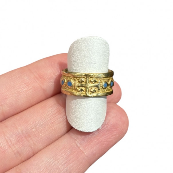 Enamelled bronze band rosary ring