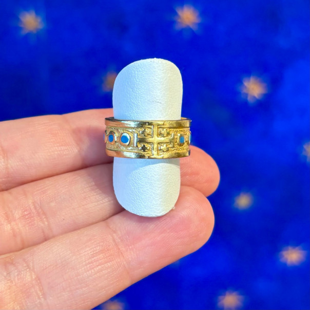 Enamelled bronze band rosary ring