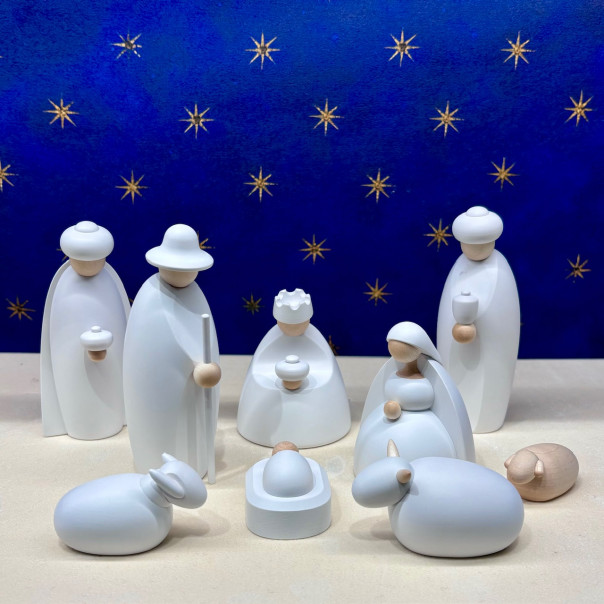 Nativity with Three Wise Men 12 cm white