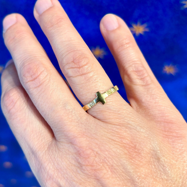 18K Gold Rosary Ring Band, Silver and Gold Rings