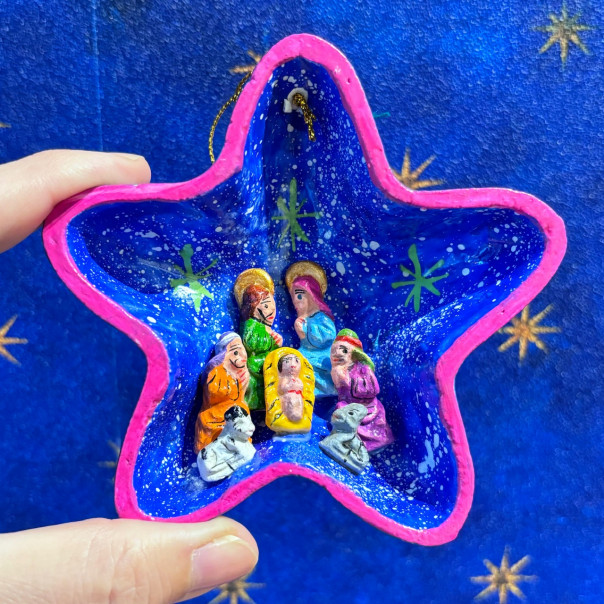 Presepe Peruviano da appendere, ornamento natalizio a fiore