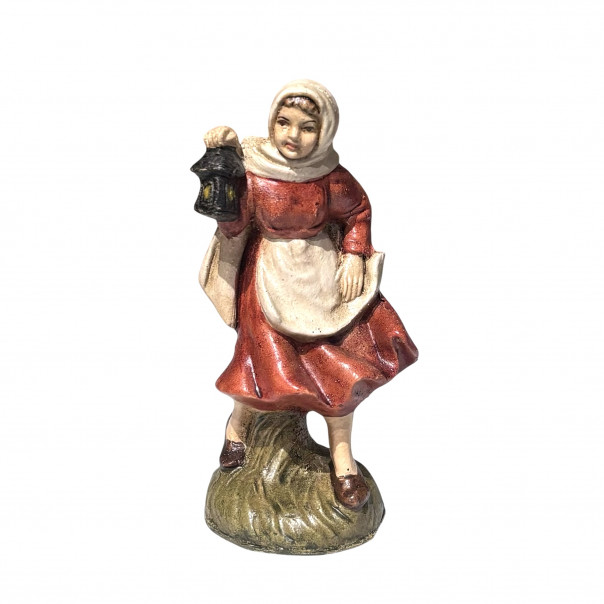 Woman with lantern nativity scene in papier-mâché